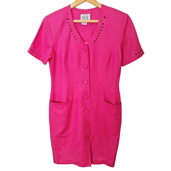 Vintage Dresses & Skirts - Vintage 80s/90s Hot Pink Button Front Power Dress Medium 10